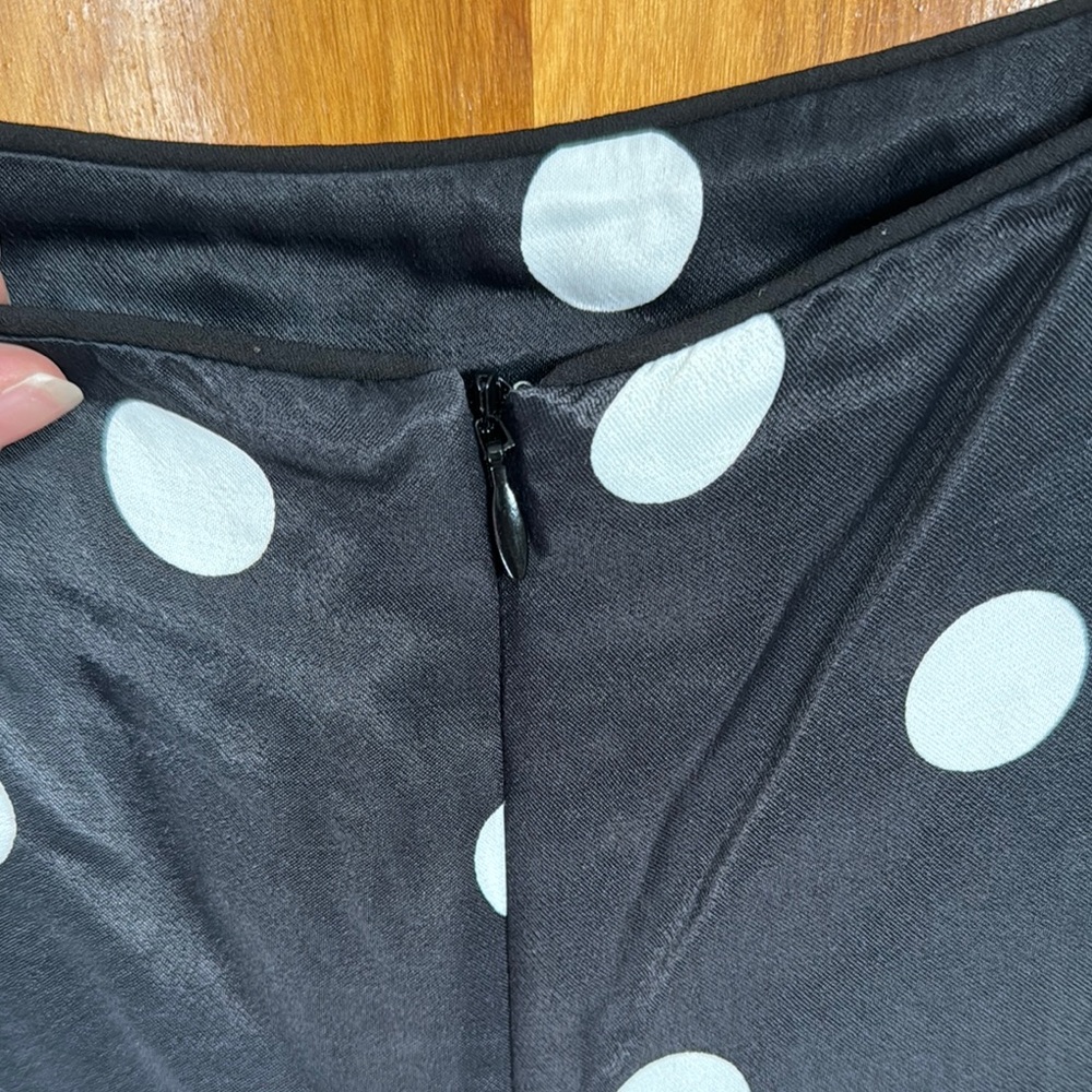 Chic Black Polka Dot Dress with Feather Trim - Picture 11 of 14